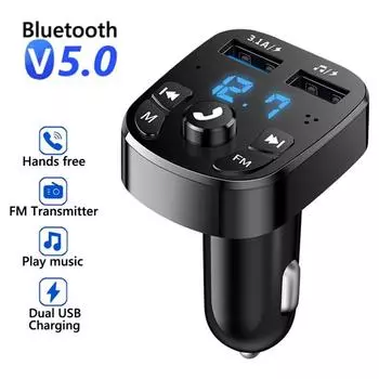 Автомобильное зарядное устройство Bluetooth 5.0 FM-передатчик Зарядное устройство с двумя USB-портами 3.1A Быстрое зарядное устройство Автомобильный MP3-плеер Авторадио Аудио AUX Автомобильный комплект Громкая связь Автомобильные аксессуары Button type