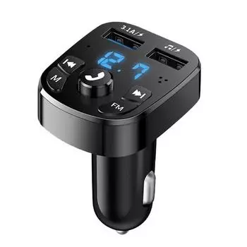 Автомобильное зарядное устройство Bluetooth 5,0, двойной USB автомобильный комплект, FM-передатчик, аудио MP3-плеер, авторадио, громкая связь 3,1 А, 12-24 В для iPhone Samsung чёрный