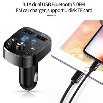 Автомобильное зарядное устройство Bluetooth 5,0, двойной USB автомобильный комплект, FM-передатчик, аудио MP3-плеер, авторадио, громкая связь 3,1 А, 12-24 В для iPhone Samsung