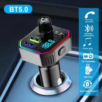 Автомобильное зарядное устройство Bluetooth FM-передатчик Hands Free Двойной порт USB PD Зарядка USB-накопителя AUX Музыкальный адаптер Беспроводной аудиоприемник чёрный