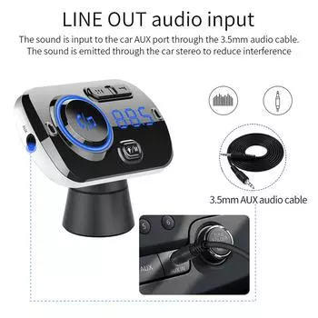 Автомобильное зарядное устройство Bluetooth с двумя USB-портами, FM-передатчик, громкая связь, MP3-аудиоплеер, автомобильная электроника чёрный