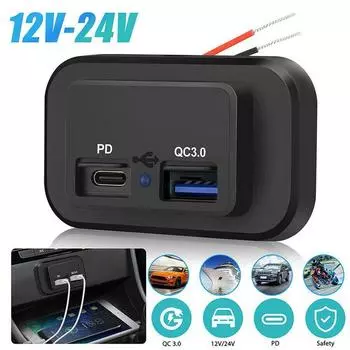 Автомобильное зарядное устройство DC5V/3.1A с двумя портами USB, зарядное гнездо с синим светодиодным индикатором для 12 В автомобиля, лодки, автодома QC3.0