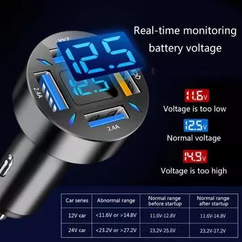 Автомобильное зарядное устройство для быстрой зарядки с четырьмя портами USB, зарядное устройство для ноутбука, портативный адаптер, быстрая зарядка PD20W QC3.0 2.4A