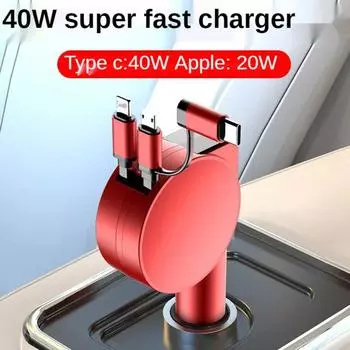 Автомобильное зарядное устройство для iPhone, телескопические зарядные кабели, адаптеры питания, 60 Вт, сверхбыстрая зарядная станция для типа C, 8-контактный USB