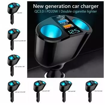 Автомобильное зарядное устройство для мобильного телефона с 2 USB-разъемами 2usb+1pd 22.5w+360°