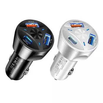 Автомобильное зарядное устройство для мобильных телефонов 55 Вт, быстрое зарядное устройство QC3.0 USB Type-C, одно для трех телефонов, планшетов, ноутбуков чёрный