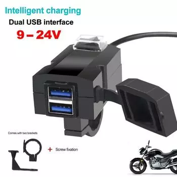 Автомобильное зарядное устройство для мотоцикла QC3.0/3.1A Водонепроницаемый USB-адаптер 12 В-24 В Телефон с двумя USB-портами Быстрая зарядка 3.0 с переключателем Мото-аксессуар 3.1A and 3.1A