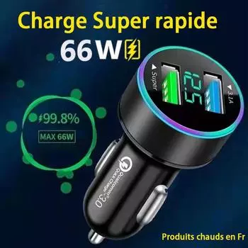 Автомобильное зарядное устройство для прикуривателя, USB-адаптер для смартфона, зарядное устройство для мобильного телефона, двойной USB-накопитель, цифровой дисплей, вольтметр, быстрая зарядка