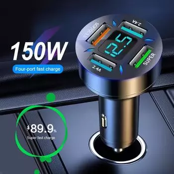 Автомобильное зарядное устройство для телефона, 66 Вт, USB-A, USB-C, адаптер прикуривателя QC3.0, быстрая зарядка для смартфона, ноутбука, видеорегистратора