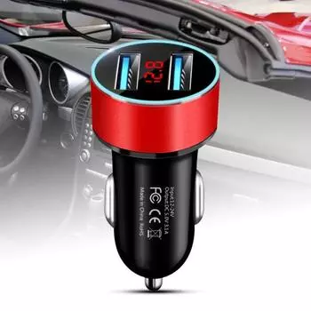 Автомобильное зарядное устройство для телефона, быстрая зарядка, Plug Play, светодиодный экран, двойной USB-адаптер для умной автомобильной зарядки для MP3 красный