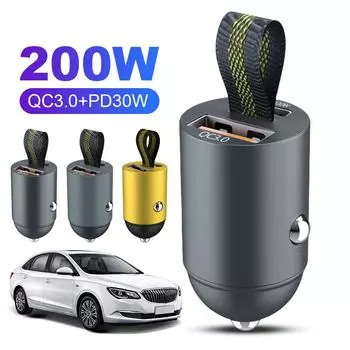 Автомобильное зарядное устройство для телефона мощностью 200 Вт, мини-зарядное устройство для автомобиля, двухпортовый адаптер для зарядки, автомобильное зарядное устройство USB Type-C для большинства моделей автомобилей темно-синий