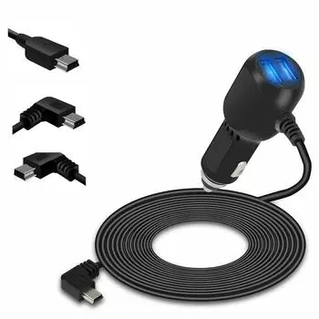 Автомобильное зарядное устройство для видеорегистратора, мини-USB-кабель, шнур питания 5 В для видеорегистратора, GPS-камера с 2 USB-разъемами MINI straight