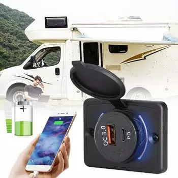 Автомобильное зарядное устройство Dual PD QC3.0 Socket 18 Вт + 18 Вт Адаптер для быстрой зарядки Панельное крепление Умный блок питания для автомобиля, лодки, квадроцикла, автофургона, разъем для iPhone