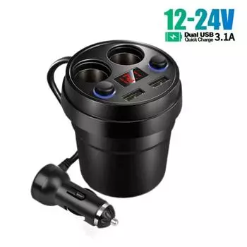 Автомобильное зарядное устройство Dual USB 3.1A Разъем прикуривателя Разветвитель зарядного устройства Держатель чашки со светодиодным дисплеем напряжения Автомобильные аксессуары для GPS DVR