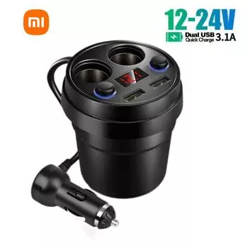 Автомобильное зарядное устройство Dual USB 3.1A Разъем прикуривателя Разветвитель зарядного устройства Держатель чашки со светодиодным дисплеем напряжения Автомобильные аксессуары для GPS DVR