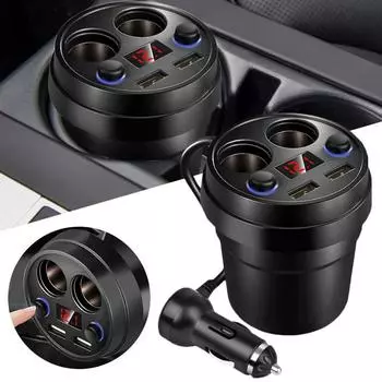 Автомобильное зарядное устройство Dual USB DC/5V 3.1A Адаптер питания для чашки Разветвитель прикуривателя Зарядное устройство для мобильного телефона со светодиодным дисплеем напряжения чёрный