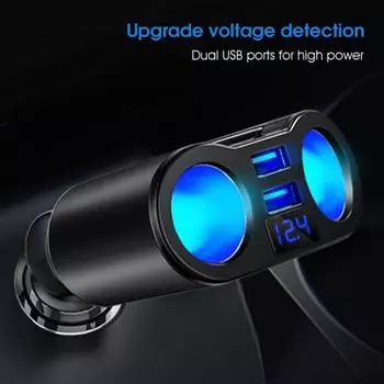 Автомобильное зарядное устройство, двойной USB, 2 порта, поворотный автомобильный цифровой дисплей чёрный
