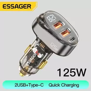 Автомобильное зарядное устройство Essager 125 Вт Usb C с цифровым дисплеем Pd Qc3.0, зарядное устройство для быстрой зарядки телефона для Iphone 14 13 Pro Max, Samsung Xiaomi, ноутбука CN-Coffee