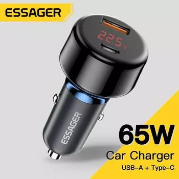 Автомобильное зарядное устройство Essager 65 Вт USB C QC3.0 4,0 PD3.0, зарядное устройство для телефона, автомобильное зарядное устройство, быстрая зарядка для iPhone14 13, Samsung Xiaomi, быстрая зарядка синий