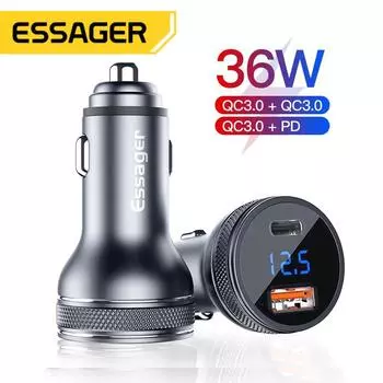 Автомобильное зарядное устройство Essager Mini USB Quick Charge 3,0, зарядное устройство для быстрой зарядки для iPhone 14, 13, Xiaomi Auto Type C, QC PD 3,0, зарядное устройство для телефона Dual USB Gray
