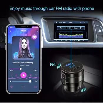 Автомобильное зарядное устройство FM-передатчик Bluetooth 4.2 Автомобильный MP3-плеер 3.1A Два порта USB Handsfree ModulatorKit Адаптер прикуривателя RU чёрный