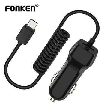 Автомобильное зарядное устройство Fonken 2,4A, USB зарядное устройство для Xiaomi, автомобильное зарядное устройство для мобильного телефона типа C, IOS, кабель для быстрой зарядки телефона