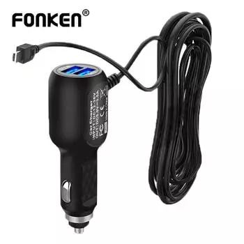 Автомобильное зарядное устройство Fonken Mini Micro USB, 3,5 м, 5 В, 3,1 А, два USB-порта для автомобильного видеорегистратора, GPS-видеорегистратор, вход постоянного тока 12 В-24 В Mini USB Interface чёрный