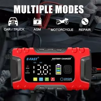 Автомобильное зарядное устройство и устройство для поддержания заряда аккумулятора 12 В, интеллектуальное автоматическое зарядное устройство с ЖК-дисплеем для автомобильного аккумулятора, мотоцикла, газонокосилки, грузовика 9 D x 4 W x 3 H красный