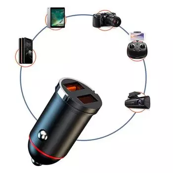 Автомобильное зарядное устройство из алюминиевого сплава, черное Bluetooth, двойной USB 200W