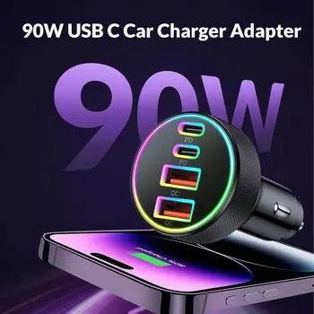 Автомобильное зарядное устройство из алюминиевого сплава, 4 порта, сверхбыстрая зарядка QC3.0, металлическая головка автомобильного зарядного устройства One Size чёрный