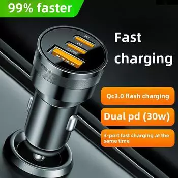 «Автомобильное зарядное устройство из алюминиевого сплава с несколькими портами 78 Вт, быстрой зарядкой PD+QC3.0 и совместимостью с Type-C» C048, PD+PD+QC3.0, OPP bag