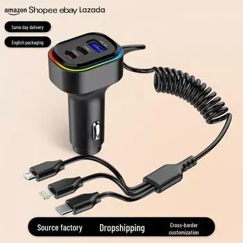 Автомобильное зарядное устройство KC-15 Smart Dual 3.1A с пружинным кабелем, совместимо с QC3.0 KC-15 with spring wire color box чёрный