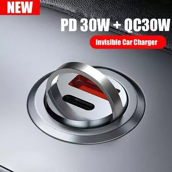 Автомобильное зарядное устройство Mini Usb C, 30 Вт, Pd Qc 3,0, адаптер сверхбыстрой зарядки для Iphone 14 Pro Max 13 12 11 8 Plus Sumsung Ipad Huawei Phone чёрный