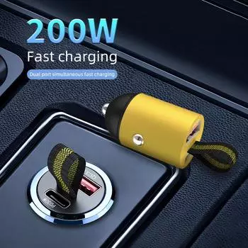 Автомобильное зарядное устройство Mini USB мощностью 200 Вт, сверхбыстрая зарядка Type-C PD, быстрая зарядка, автомобильное зарядное устройство для iPhone 15, Huawei, Samsung