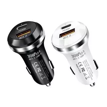 Автомобильное зарядное устройство Mini USB Quick Charge 48W, адаптер быстрой зарядки Type C, USB A для Xiaomi, Samsung, iPhone, Huawei, мобильный телефон, адаптер чёрный