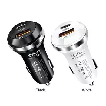 Автомобильное зарядное устройство Mini USB Quick Charge 48W, адаптер быстрой зарядки Type C, USB A для Xiaomi, Samsung, iPhone, Huawei, мобильный телефон, адаптер чёрный