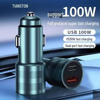 Автомобильное зарядное устройство мощностью 100 Вт с двумя портами и сверхбыстрой зарядкой: Адаптер USB Type-C и PD30W Z06 Car Charger золотой