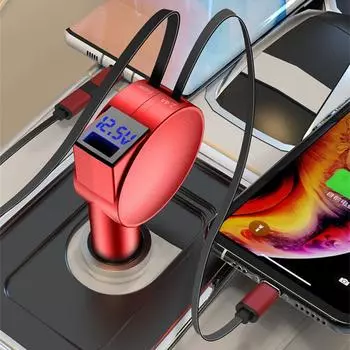 Автомобильное зарядное устройство мощностью 60 Вт, выдвижное, сверхбыстрое, интеллектуальное, 3-портовое, многофункциональное, с кабелем, автомобильные аксессуары