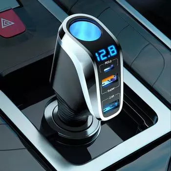 Автомобильное зарядное устройство мощностью 66 Вт, многоцелевое цифровое устройство с дисплеем One Drive, три устройства для быстрой зарядки, прикуриватель, зарядное устройство для телефона, автомобильные аксессуары
