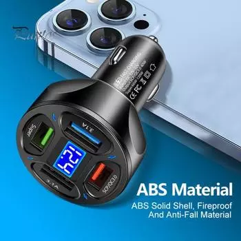 Автомобильное зарядное устройство мощностью 66 Вт, 4 порта, USB-зарядное устройство, интеллектуальная защита чипа, обнаружение напряжения, огнестойкое, термостойкое, портативное автомобильное зарядное устройство для ПК A чёрный