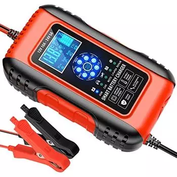 Автомобильное зарядное устройство на 10 А. Автомобильное зарядное устройство на 12 В/24 В. Полностью автоматическое интеллектуальное зарядное устройство с сенсорным ЖК-экраном для автомобиля, мотоцикла, газона. 23x14x8cm