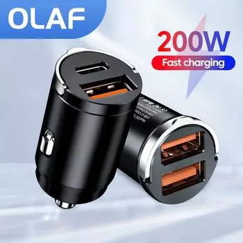 Автомобильное зарядное устройство Olaf 200 Вт Usb C, быстрая зарядка Qc3.0, тип C Pd, быстрое зарядное устройство для телефона, тянущее кольцо в автомобиле для Iphone, Xiaomi, Samsung, Huawei 200w