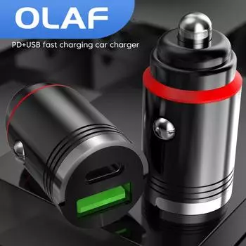 Автомобильное зарядное устройство Olaf 66 Вт Pd, USB Type C, адаптер для быстрой зарядки автомобильного телефона для Iphone 14, 13, 12pro Max, Xiaomi, Huawei, Samsung, быстрая зарядка чёрный
