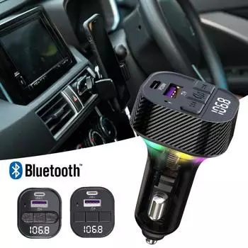 Автомобильное зарядное устройство PD 30 Вт с подсветкой Bluetooth-плеер с функцией чтения USB-флеш-накопителя FM-передатчик #468744 C50 чёрный