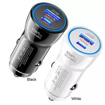 Автомобильное зарядное устройство PD 30 Вт USB Type C Автомобильное зарядное устройство для телефона Быстрая зарядка Автомобильный адаптер питания Многофункциональная защита для Samsung Huawei Xiaomi чёрный