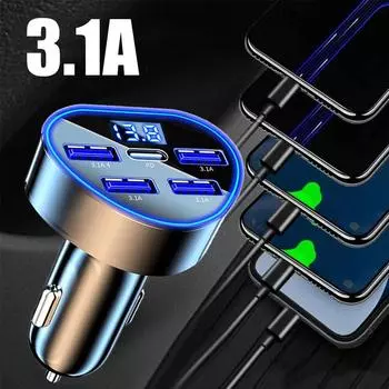 Автомобильное зарядное устройство PD QC3.0 мощностью 66 Вт с 5 портами, адаптер для быстрой зарядки iPhone USB Type C, зарядное устройство для прикуривателя