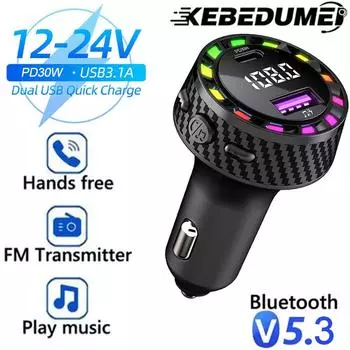 Автомобильное зарядное устройство PD QC3.0 с двумя портами USB, адаптером для быстрой зарядки, светодиодным дисплеем и монитором напряжения для iPhone, автомобильных аксессуаров Samsung