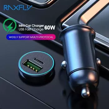 Автомобильное зарядное устройство Pd USB 60 Вт для Iphone Xiaomi Huawei Quick Charge 4.0 Qc4.0 Qc3.0 Qc Scp 5a Type C Зарядное устройство для быстрой зарядки телефона Dual USB 3.1A