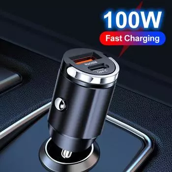 Автомобильное зарядное устройство PD USB Быстрая зарядка Quick Charge 3.0 Type C Автомобильный адаптер для мобильного телефона для iPhone 15 Xiaomi 14 Huawei Samsung Oneplus Black