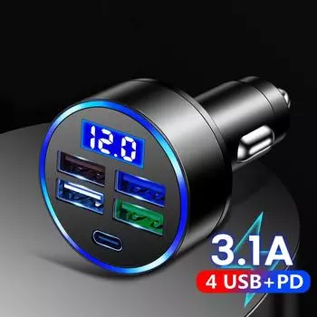 Автомобильное зарядное устройство Pd Usb для быстрой зарядки USB-адаптера для телефона типа C в автомобиле для Iphone 13 Pro Xiaomi Huawei Samsung Автомобильное быстрое зарядное устройство 4U and 1PD чёрный